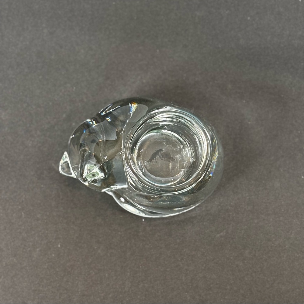 Vintage Indiana Glass Crystal Clear Sleeping Cat Votive Candle Tea Light Holder - Picture 5 of 8